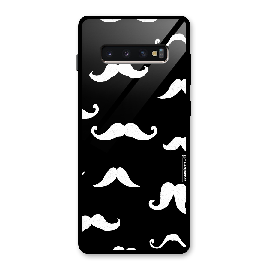 Moustache Pattern (White) Glass Back Case for Galaxy S10 Plus