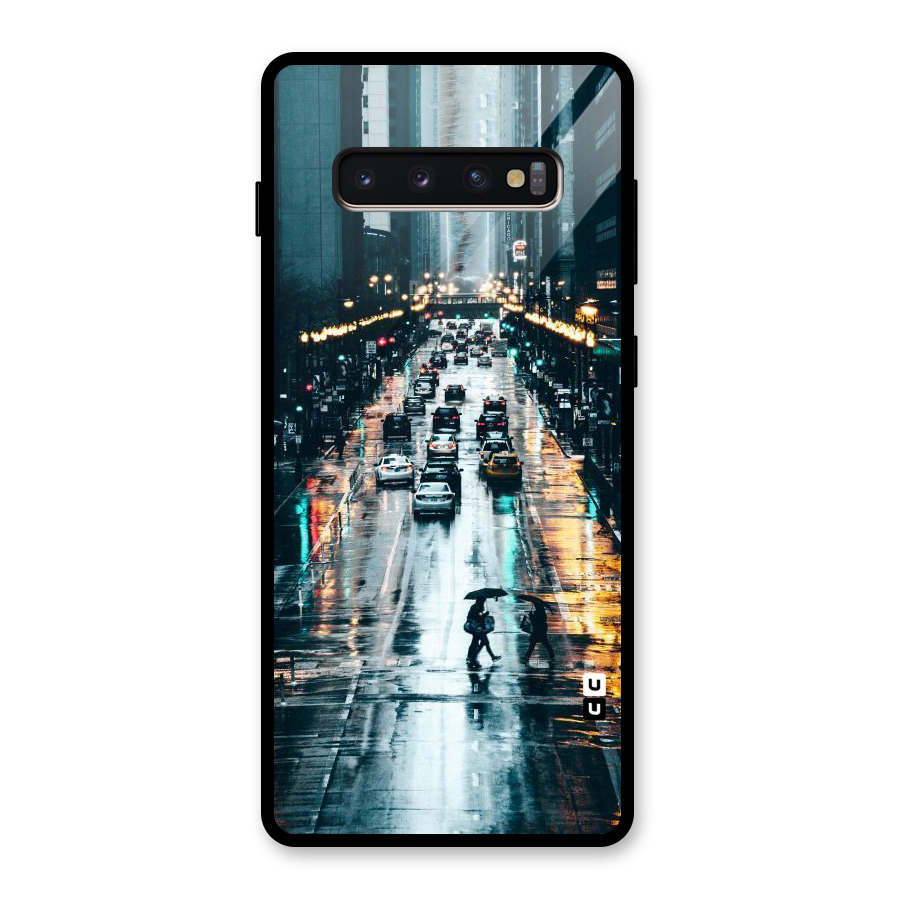 NY Streets Rainy Glass Back Case for Galaxy S10 Plus