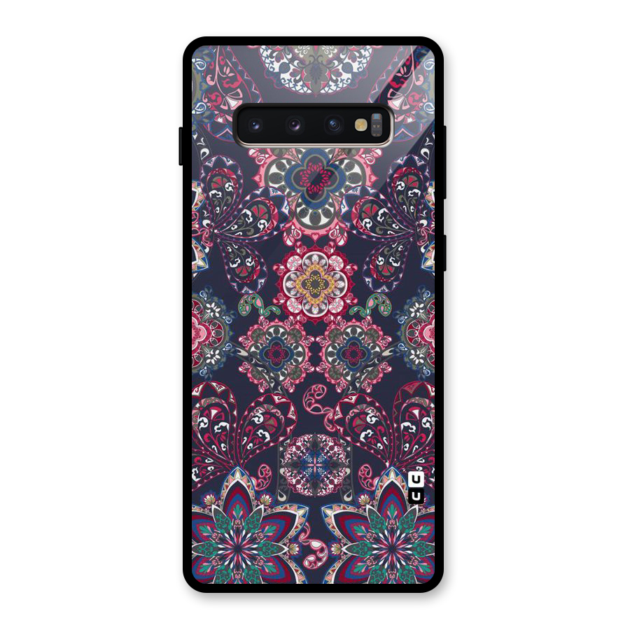 Navy Blue Bloom Pattern Glass Back Case for Galaxy S10 Plus