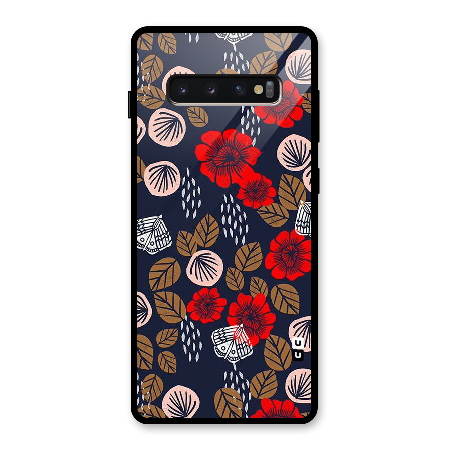 Orange Flora Glass Back Case for Galaxy S10 Plus
