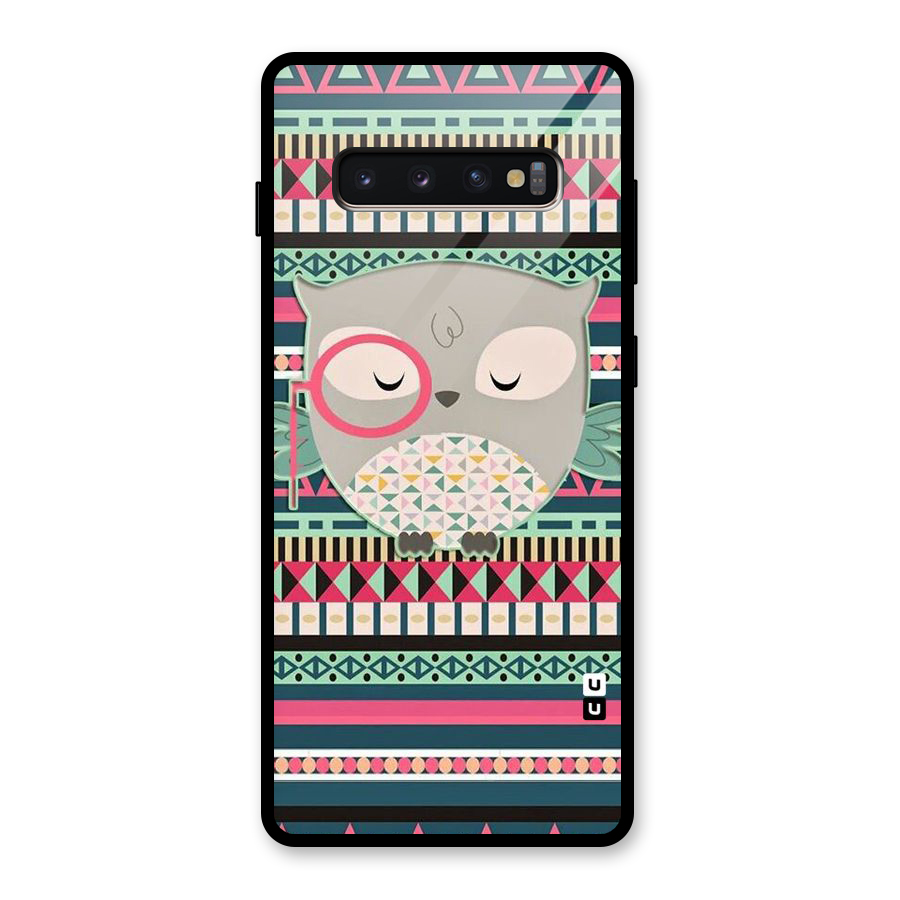 Owl Cute Pattern Glass Back Case for Galaxy S10 Plus