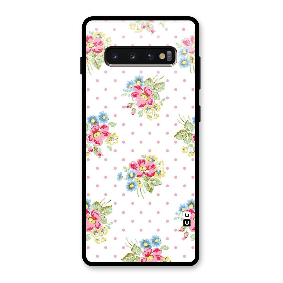 Painted Polka Floral Glass Back Case for Galaxy S10 Plus