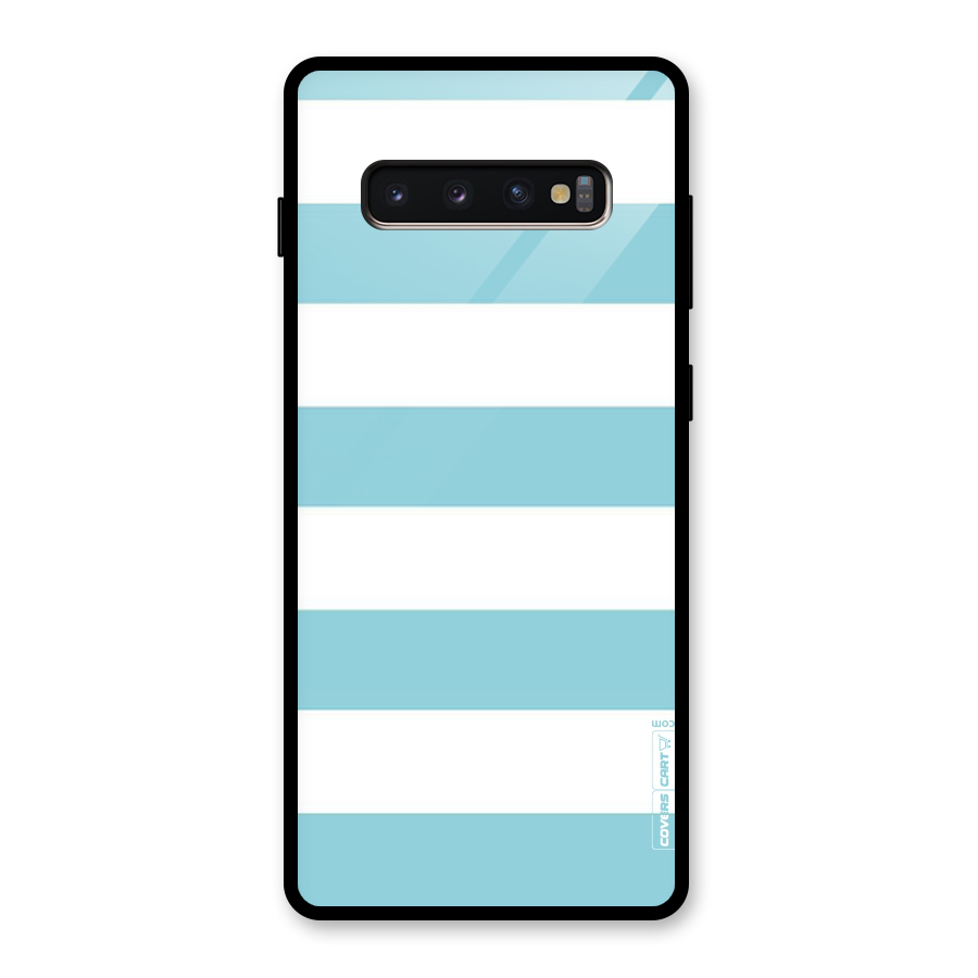 Pastel Blue White Stripes Glass Back Case for Galaxy S10 Plus