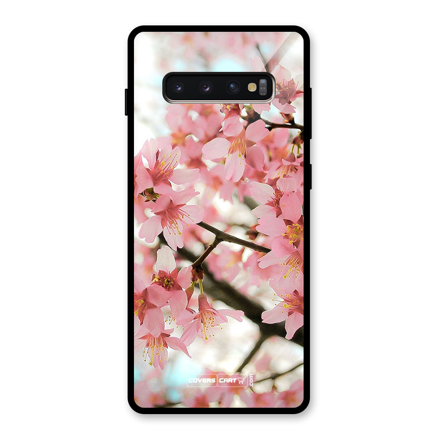 Peach Floral Glass Back Case for Galaxy S10 Plus