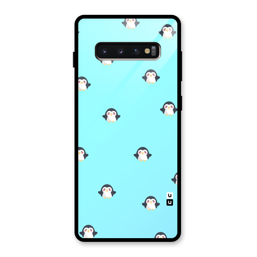 Penguins Pattern Print Glass Back Case for Galaxy S10 Plus
