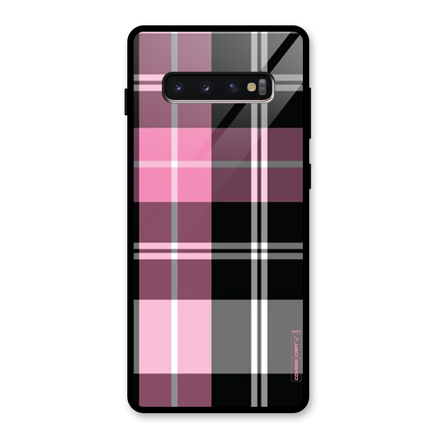 Pink Black Check Glass Back Case for Galaxy S10 Plus