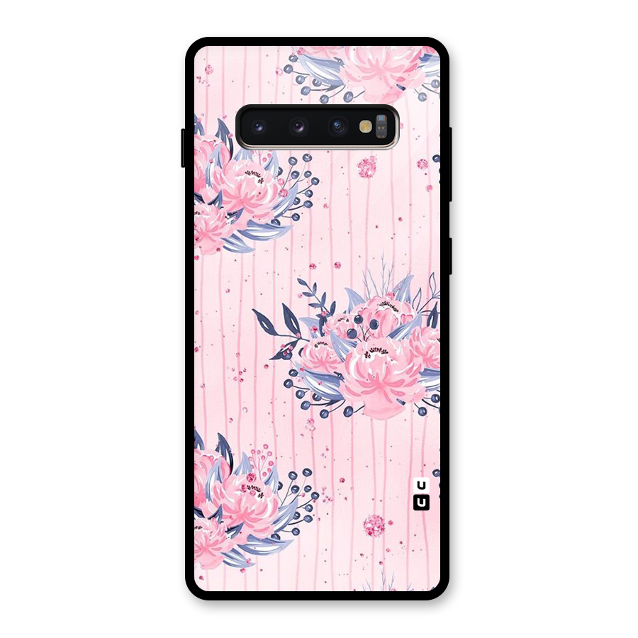 Pink Floral and Stripes Glass Back Case for Galaxy S10 Plus