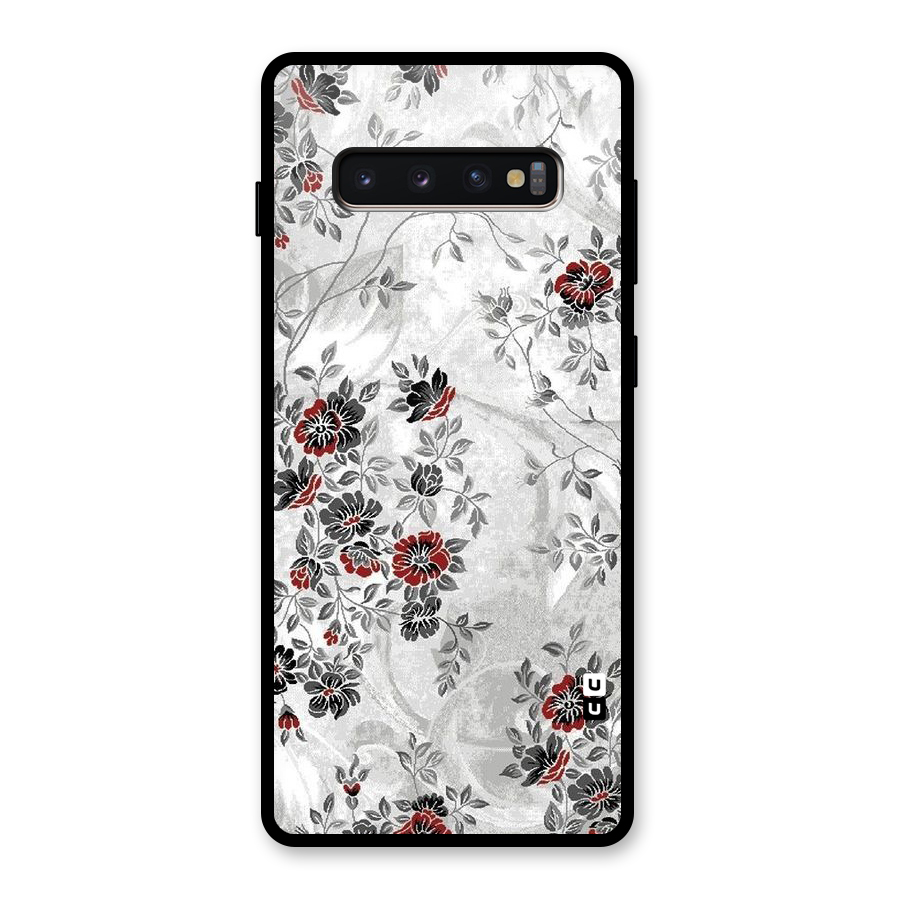 Pleasing Grey Floral Glass Back Case for Galaxy S10 Plus