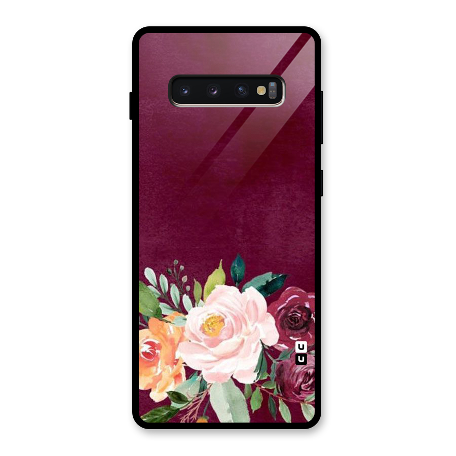 Plum Floral Design Glass Back Case for Galaxy S10 Plus