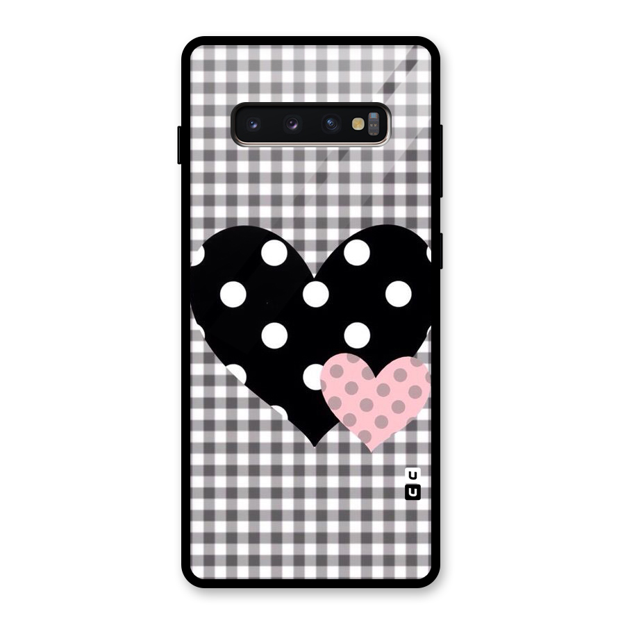 Polka Check Hearts Glass Back Case for Galaxy S10 Plus