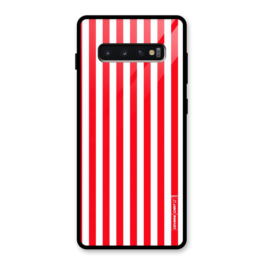 Red And White Straight Stripes Glass Back Case for Galaxy S10 Plus