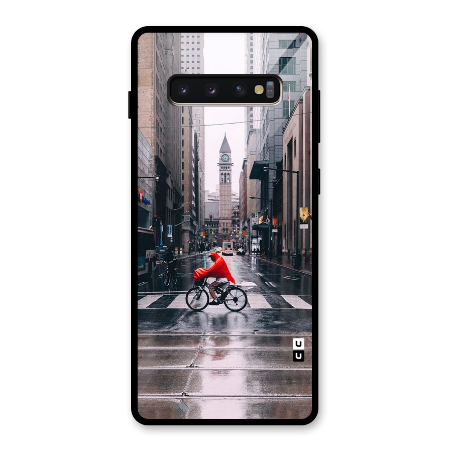 Red Bicycle Street Glass Back Case for Galaxy S10 Plus