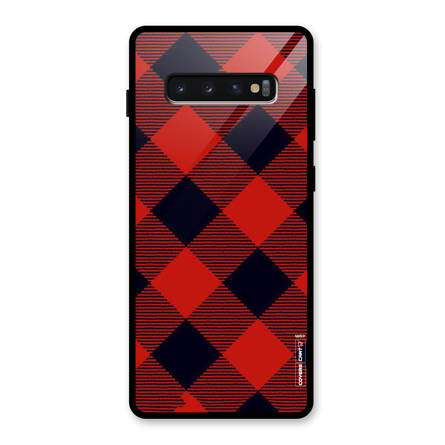 Red Diagonal Check Glass Back Case for Galaxy S10 Plus
