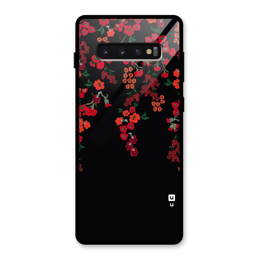 Red Floral Pattern Glass Back Case for Galaxy S10 Plus