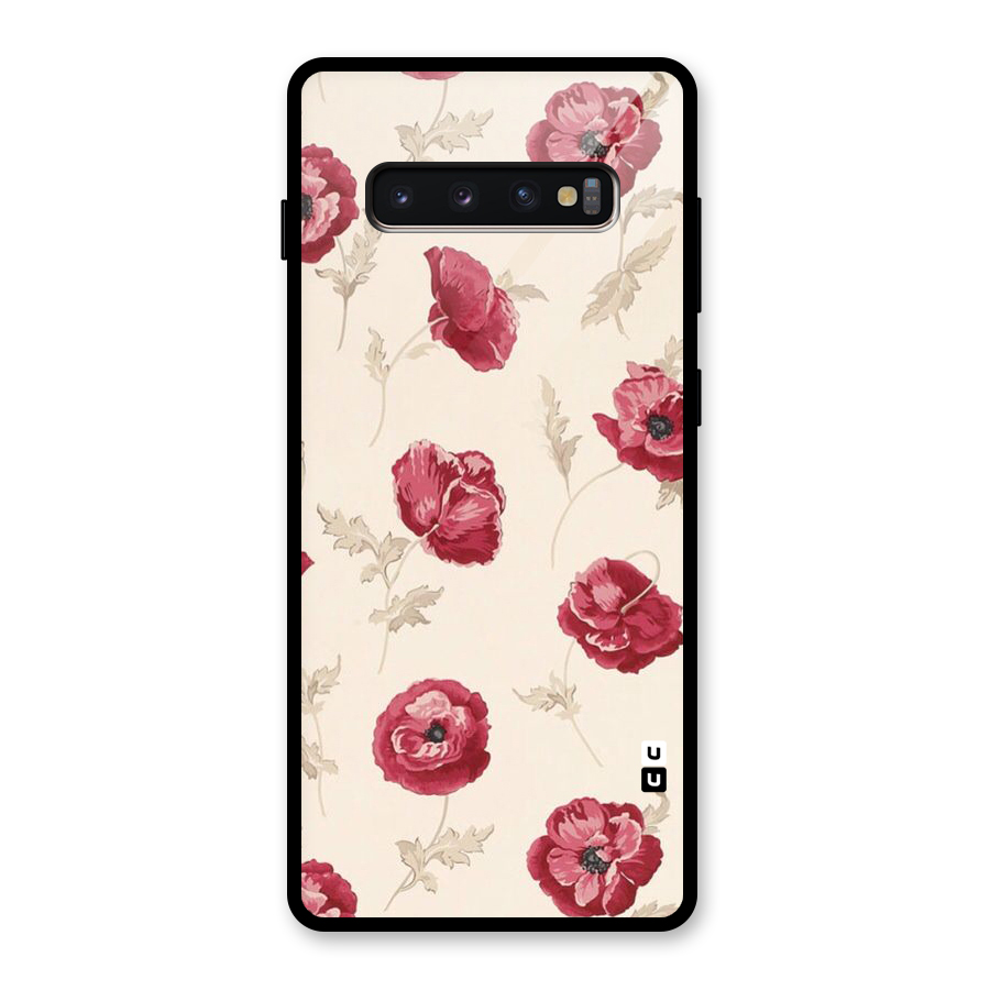 Red Rose Floral Art Glass Back Case for Galaxy S10 Plus