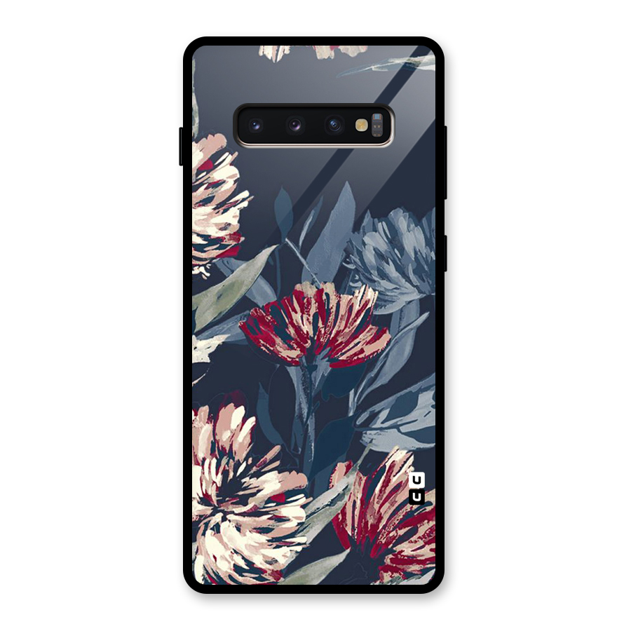 Red Rugged Floral Pattern Glass Back Case for Galaxy S10 Plus