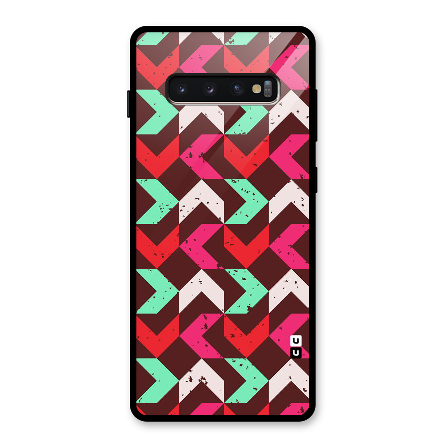 Retro Red Pink Pattern Glass Back Case for Galaxy S10 Plus