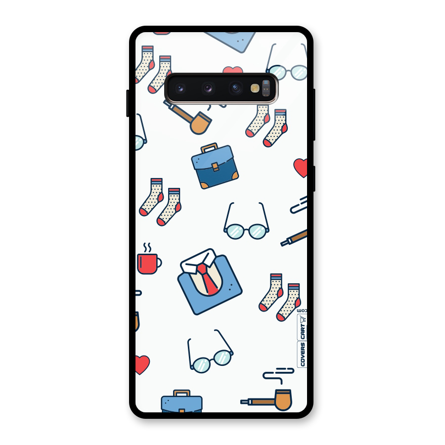 Shirt Spectacles Pattern Glass Back Case for Galaxy S10 Plus