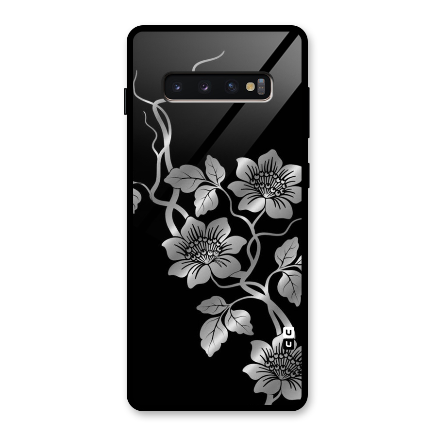 Silver Grey Flowers Glass Back Case for Galaxy S10 Plus