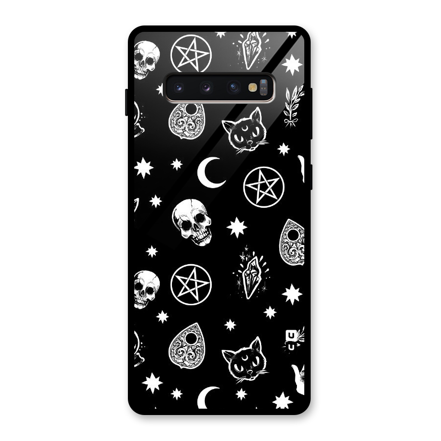 Skull Moon Design Glass Back Case for Galaxy S10 Plus