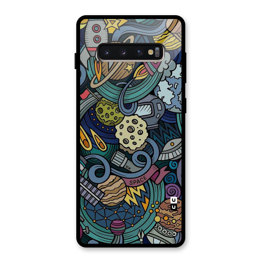 Space Pattern Blue Glass Back Case for Galaxy S10 Plus