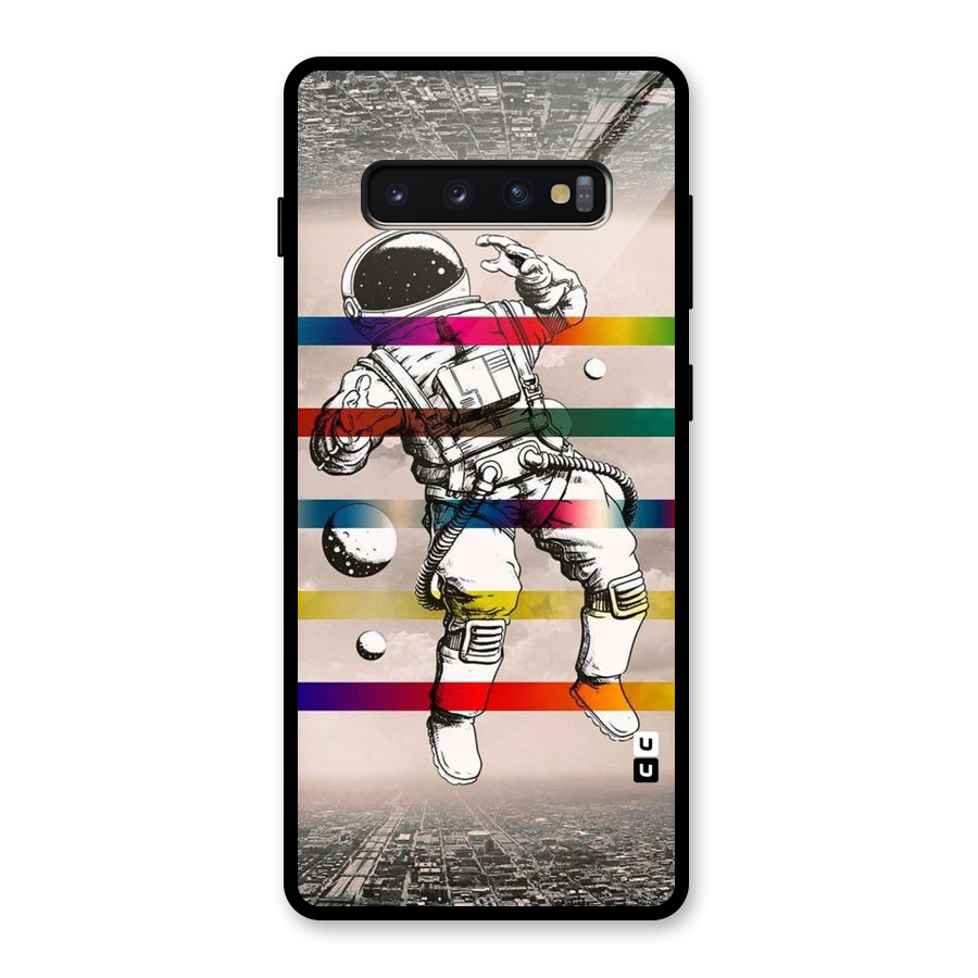 Spaceman Rainbow Stripes Glass Back Case for Galaxy S10 Plus