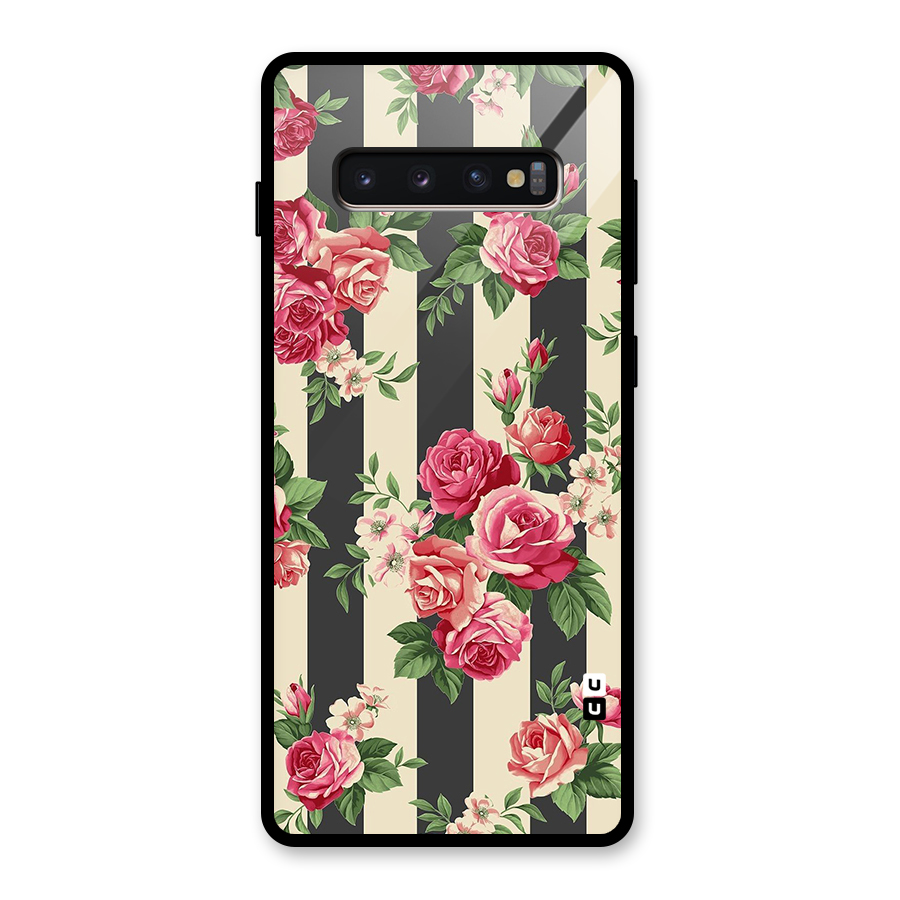 Stripes And Floral Glass Back Case for Galaxy S10 Plus