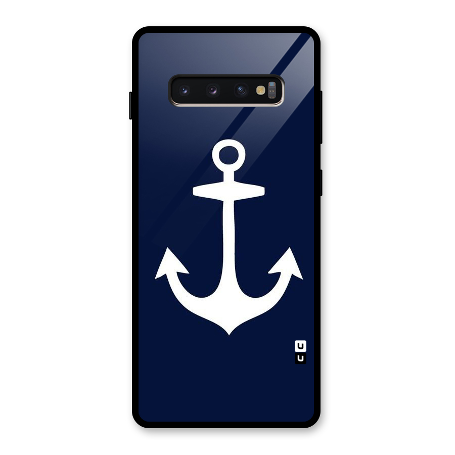 Stylish Anchor Design Glass Back Case for Galaxy S10 Plus