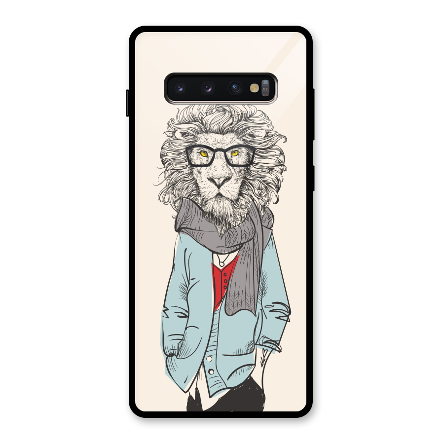 Stylish Lion Glass Back Case for Galaxy S10 Plus
