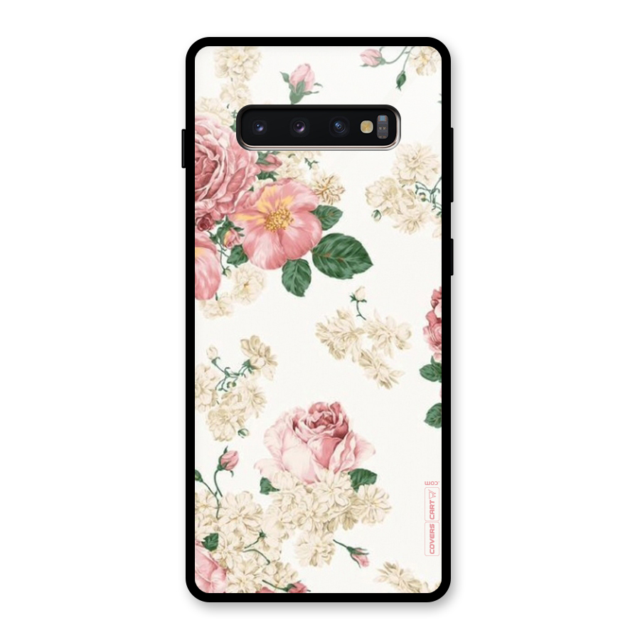 Vintage Floral Pattern Glass Back Case for Galaxy S10 Plus