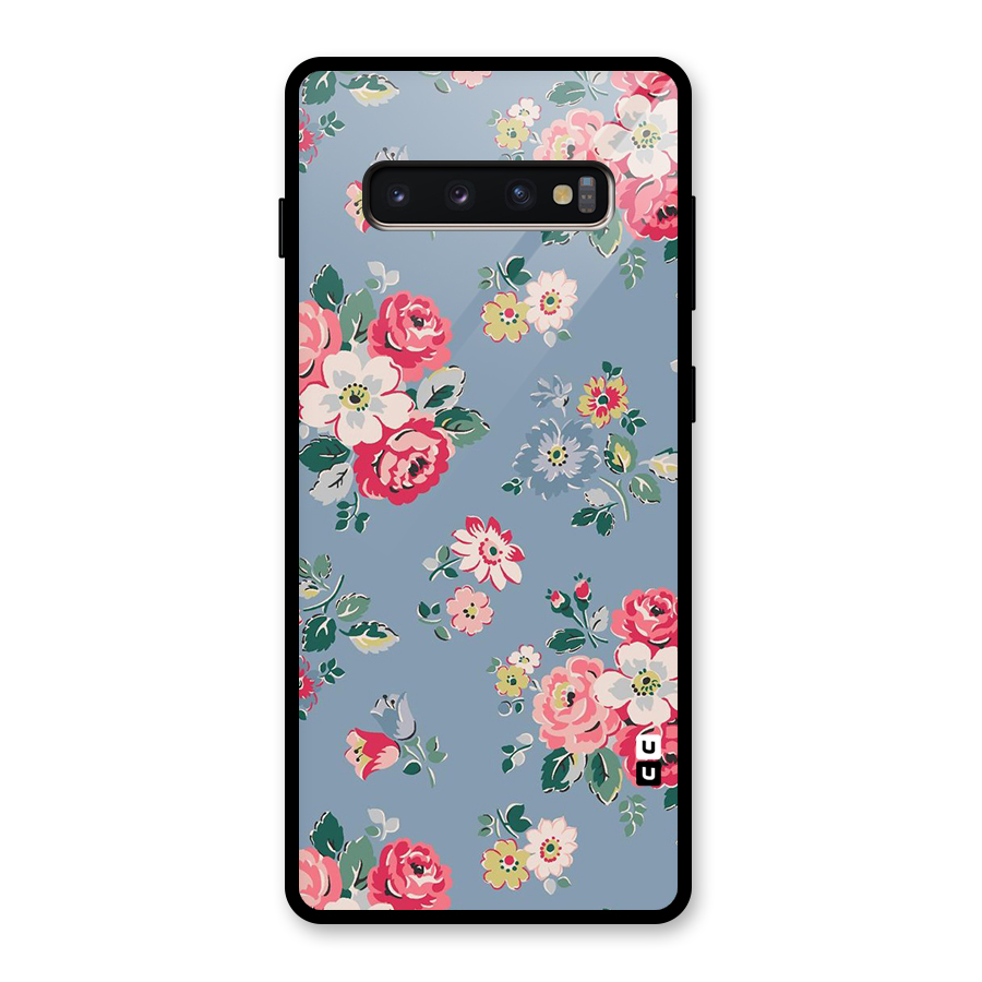 Vintage Flower Pattern Glass Back Case for Galaxy S10 Plus