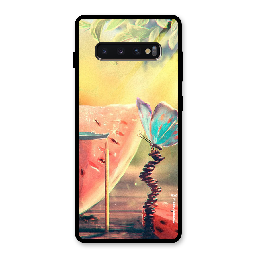 Watermelon Butterfly Glass Back Case for Galaxy S10 Plus