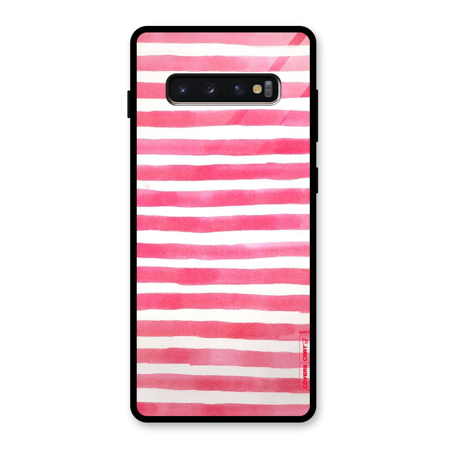 White And Pink Stripes Glass Back Case for Galaxy S10 Plus