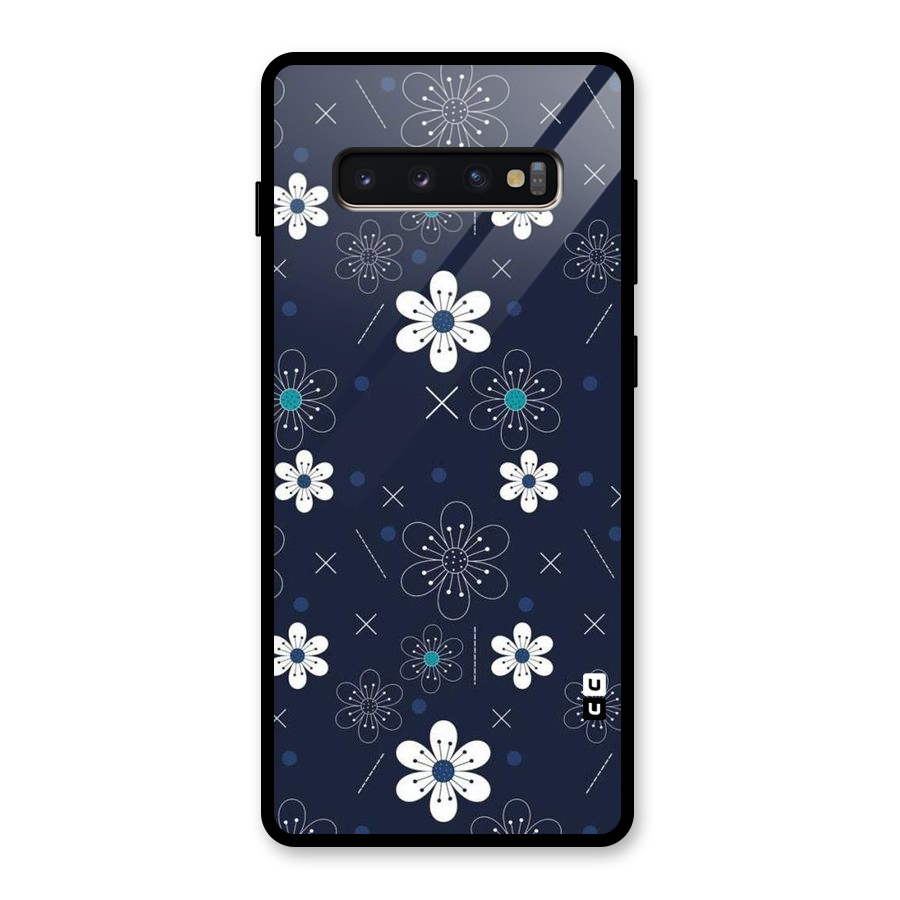White Floral Shapes Glass Back Case for Galaxy S10 Plus