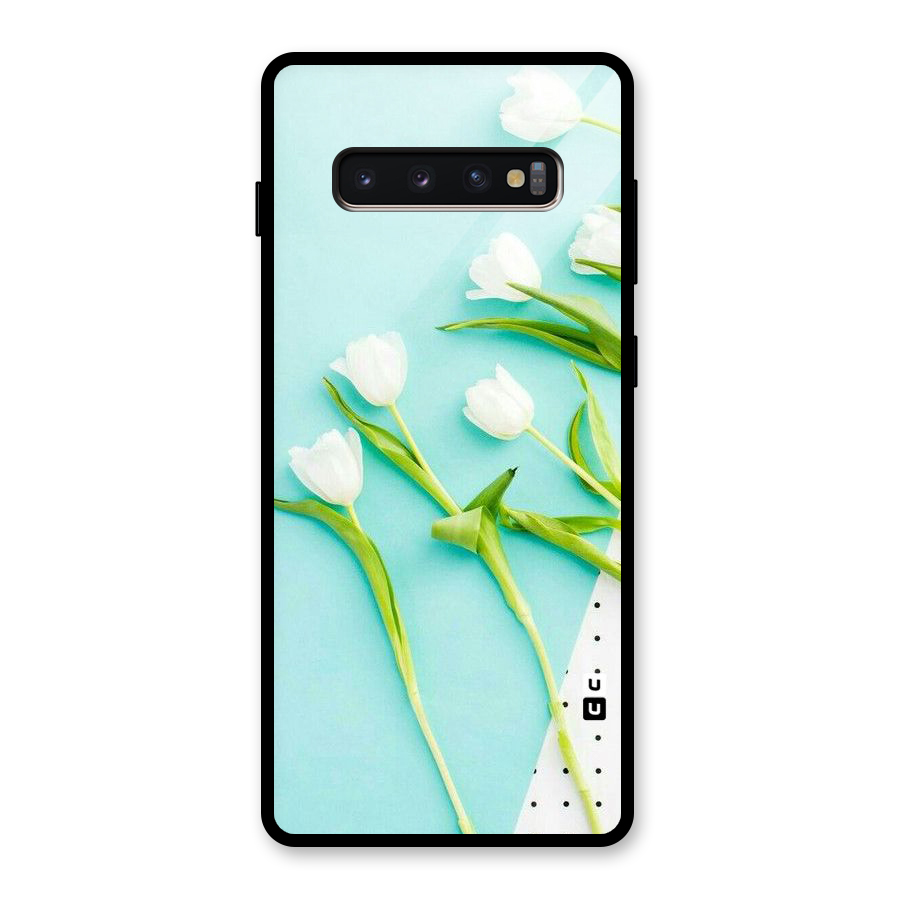 White Tulips Glass Back Case for Galaxy S10 Plus