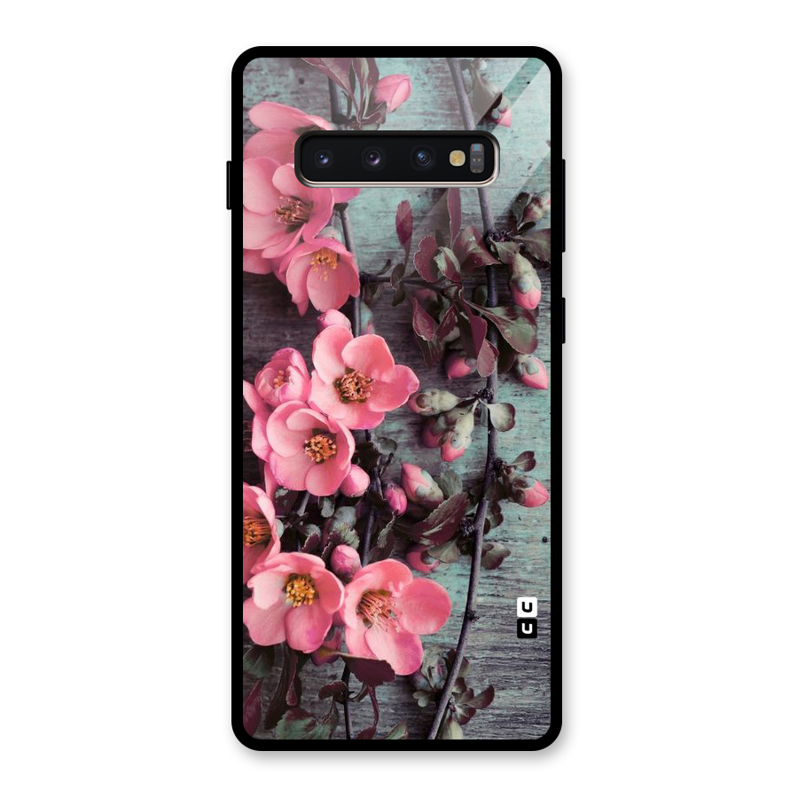 Wooden Floral Pink Glass Back Case for Galaxy S10 Plus
