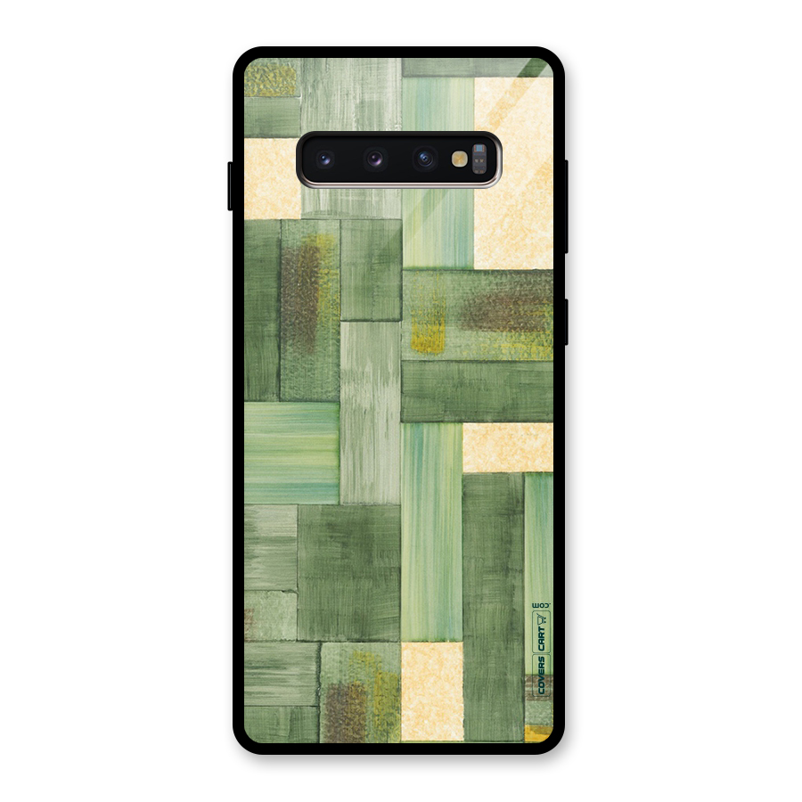 Wooden Green Texture Glass Back Case for Galaxy S10 Plus