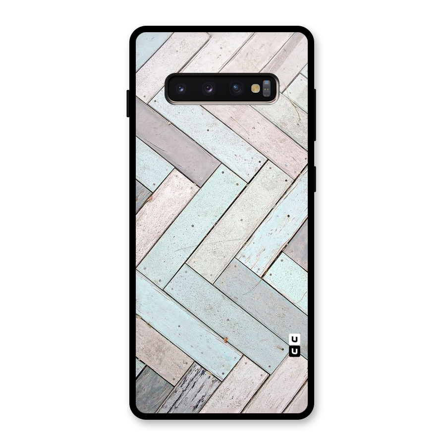 Wooden ZigZag Design Glass Back Case for Galaxy S10 Plus