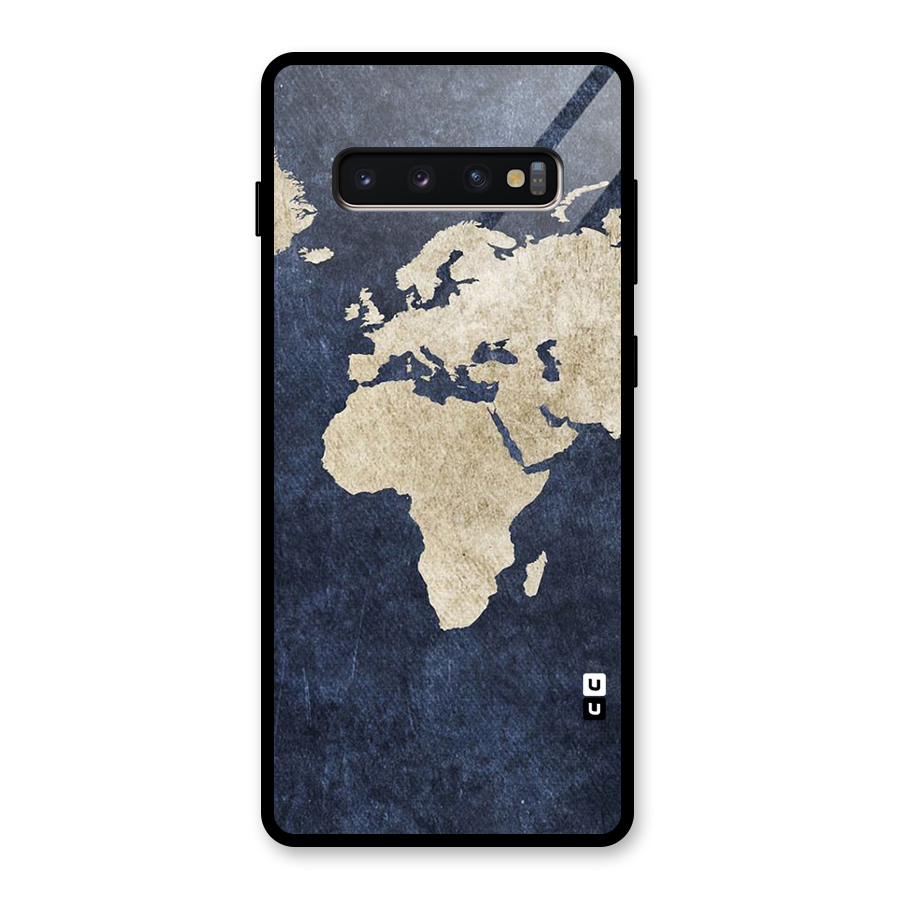 World Map Blue Gold Glass Back Case for Galaxy S10 Plus
