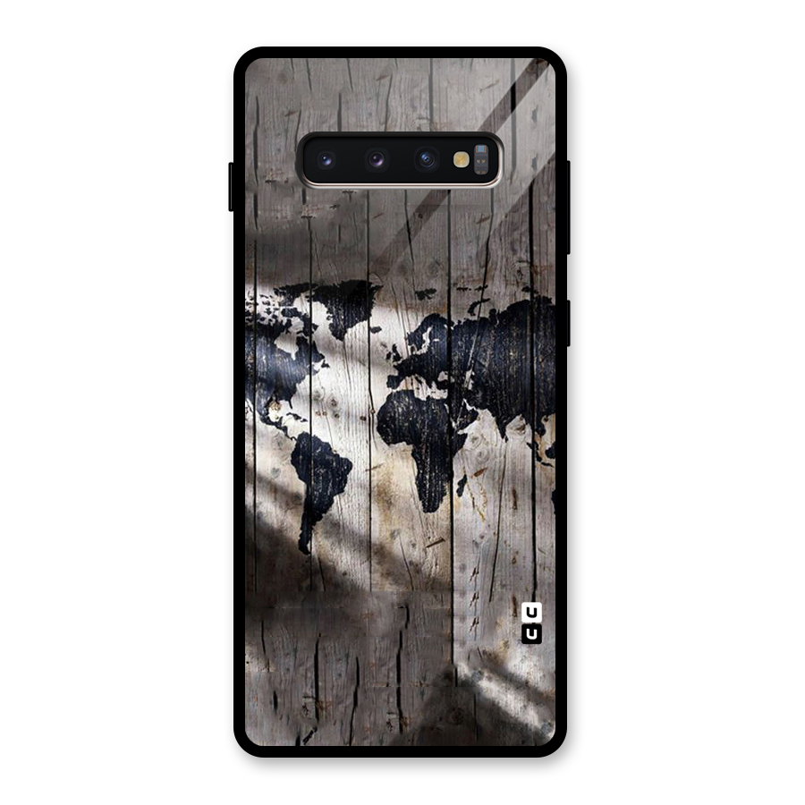 World Map Wood Design Glass Back Case for Galaxy S10 Plus