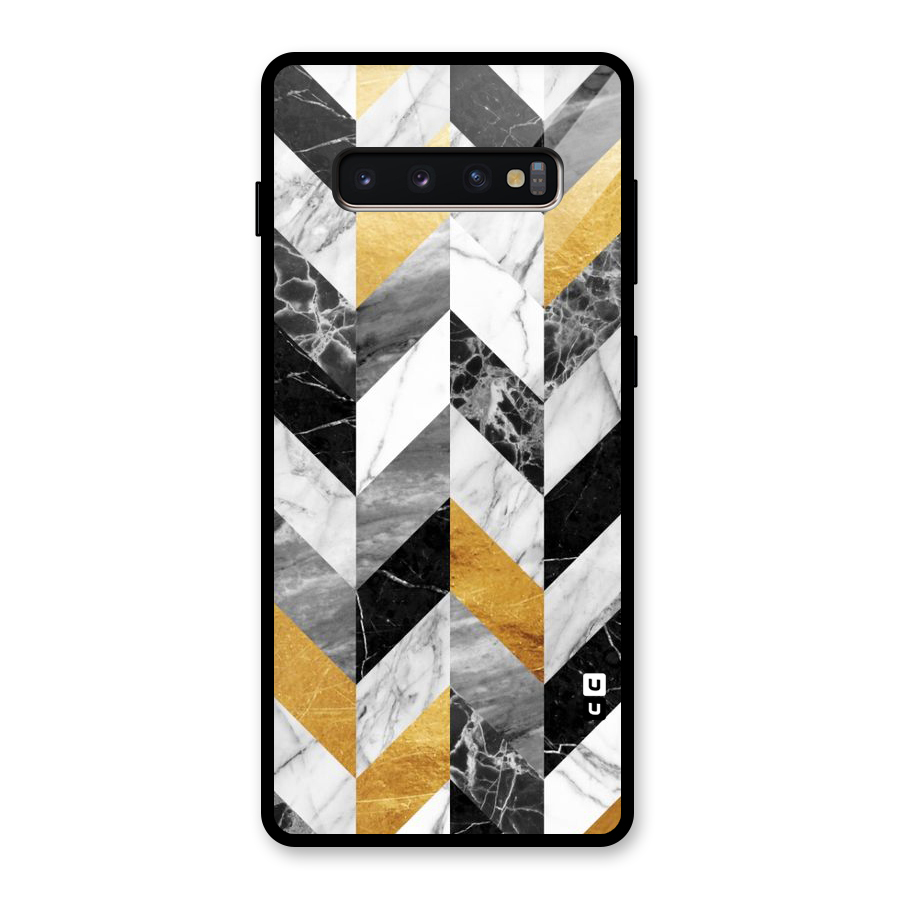 Yellow Grey Marble Glass Back Case for Galaxy S10 Plus