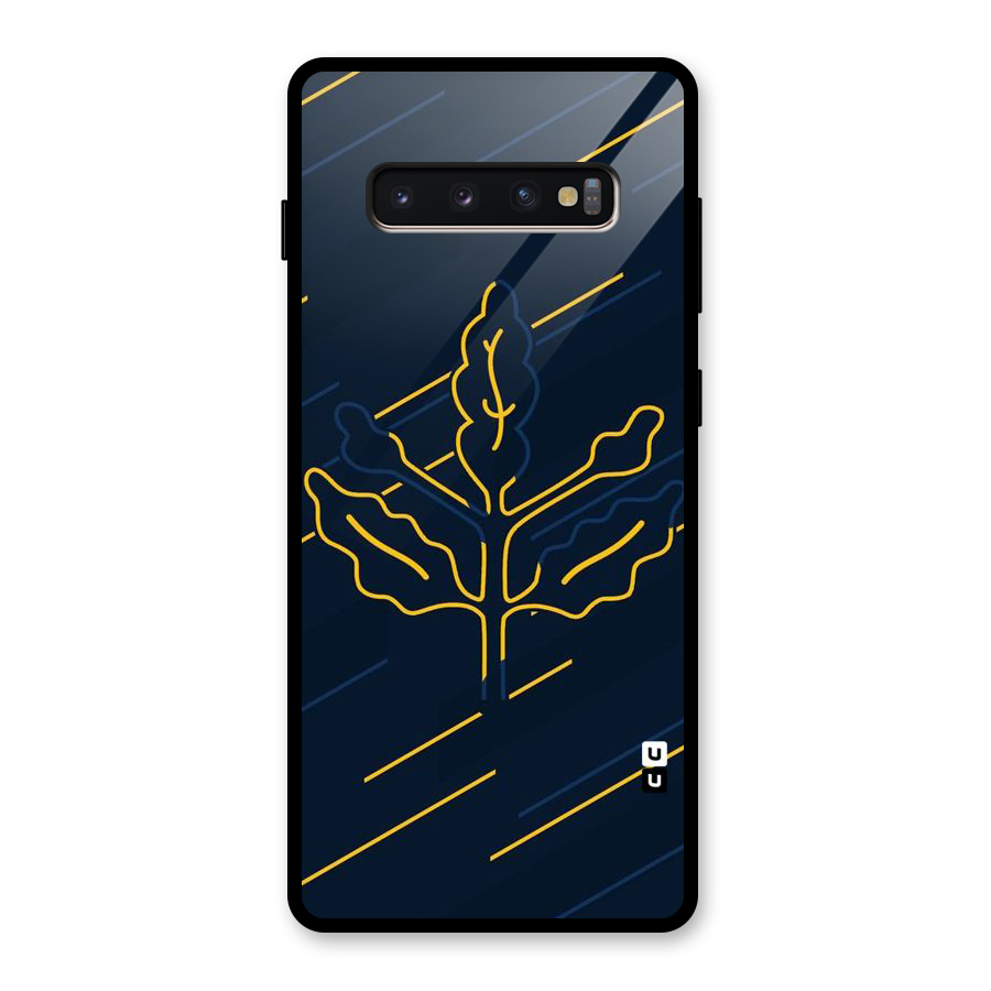 Yellow Leaf Line Glass Back Case for Galaxy S10 Plus