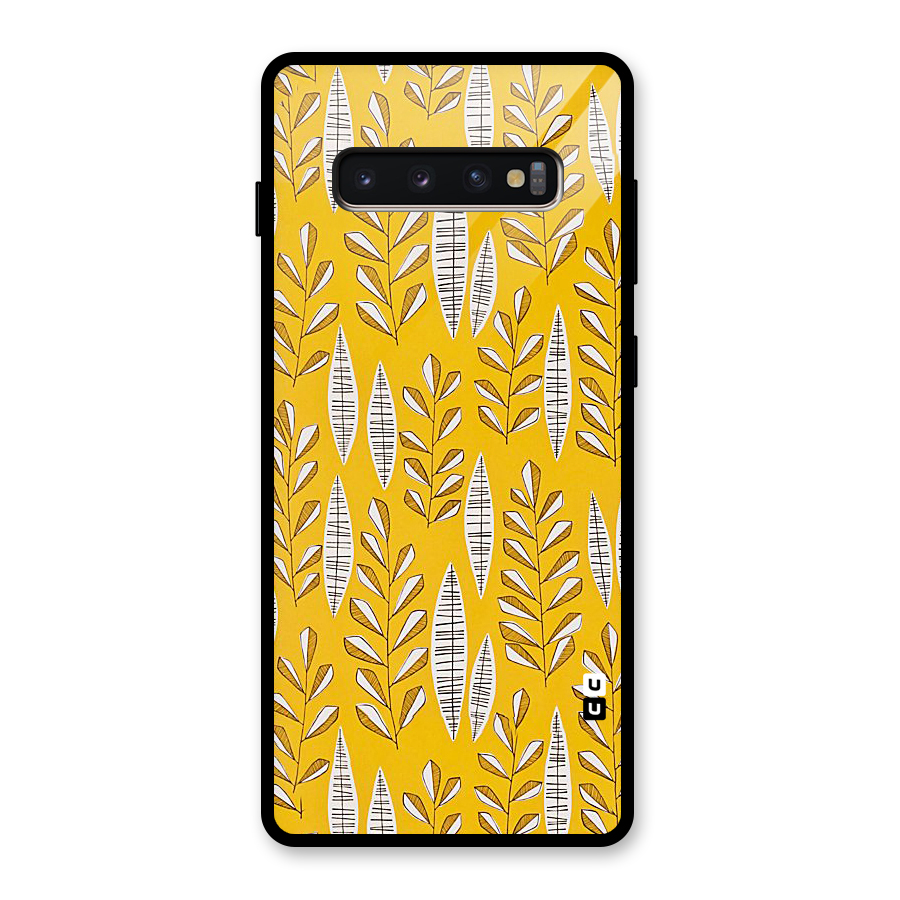Yellow Leaf Pattern Glass Back Case for Galaxy S10 Plus