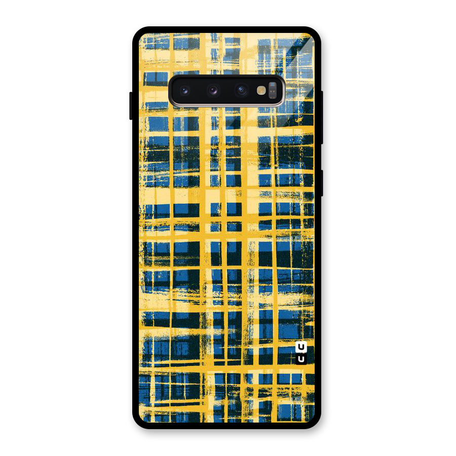Yellow Rugged Check Design Glass Back Case for Galaxy S10 Plus