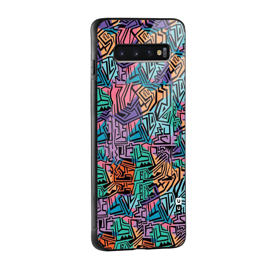 Abstract Lining Colors Glass Back Case for Galaxy S10 Plus