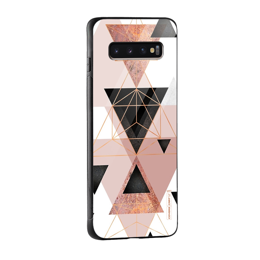 Abstract Rose Gold Triangles Glass Back Case for Galaxy S10 Plus