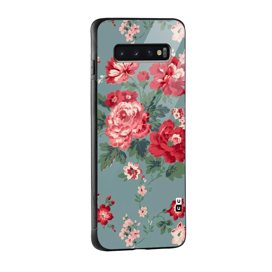 Aesthetic Floral Red Glass Back Case for Galaxy S10 Plus