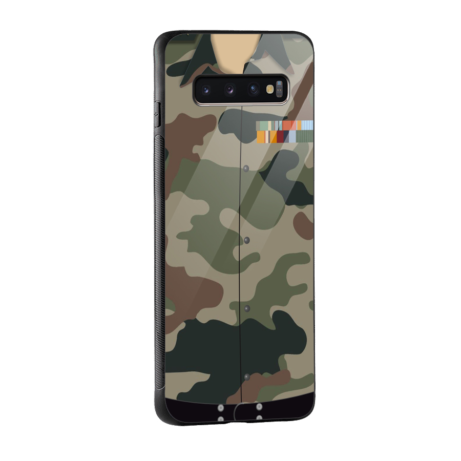 Army Uniform Glass Back Case for Galaxy S10 Plus