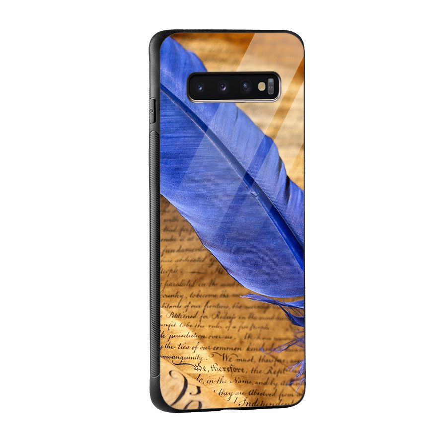 Beautiful Blue Feather Glass Back Case for Galaxy S10 Plus