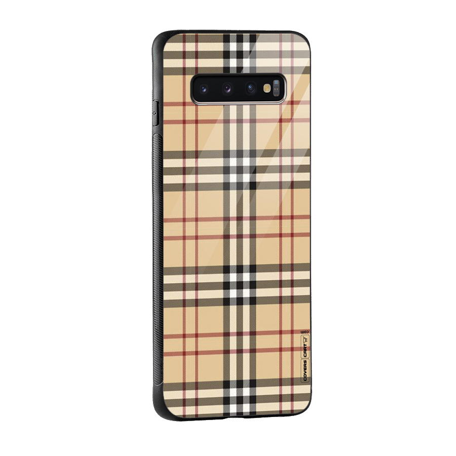 Beige Check Glass Back Case for Galaxy S10 Plus